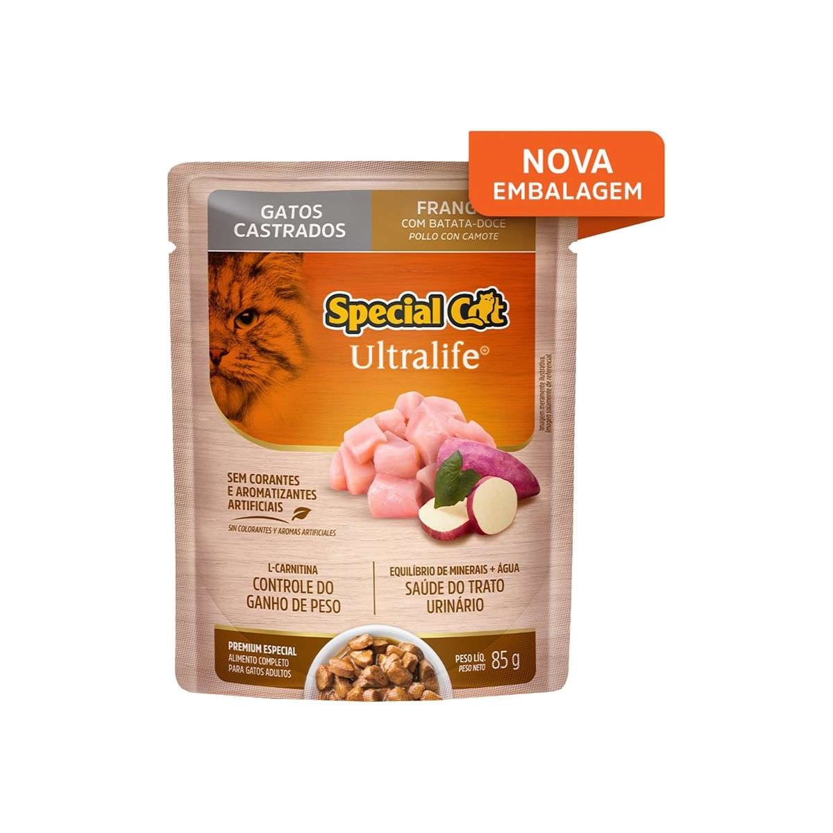 Ração Úmida Sachê Special Cat para Gatos Castrados Sabor Frango 85g