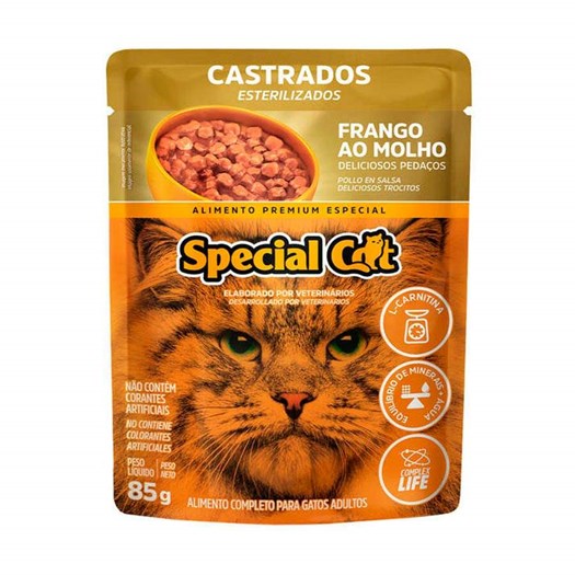 Ração Úmida Sachê Special Cat para Gatos Castrados Sabor Frango 85g