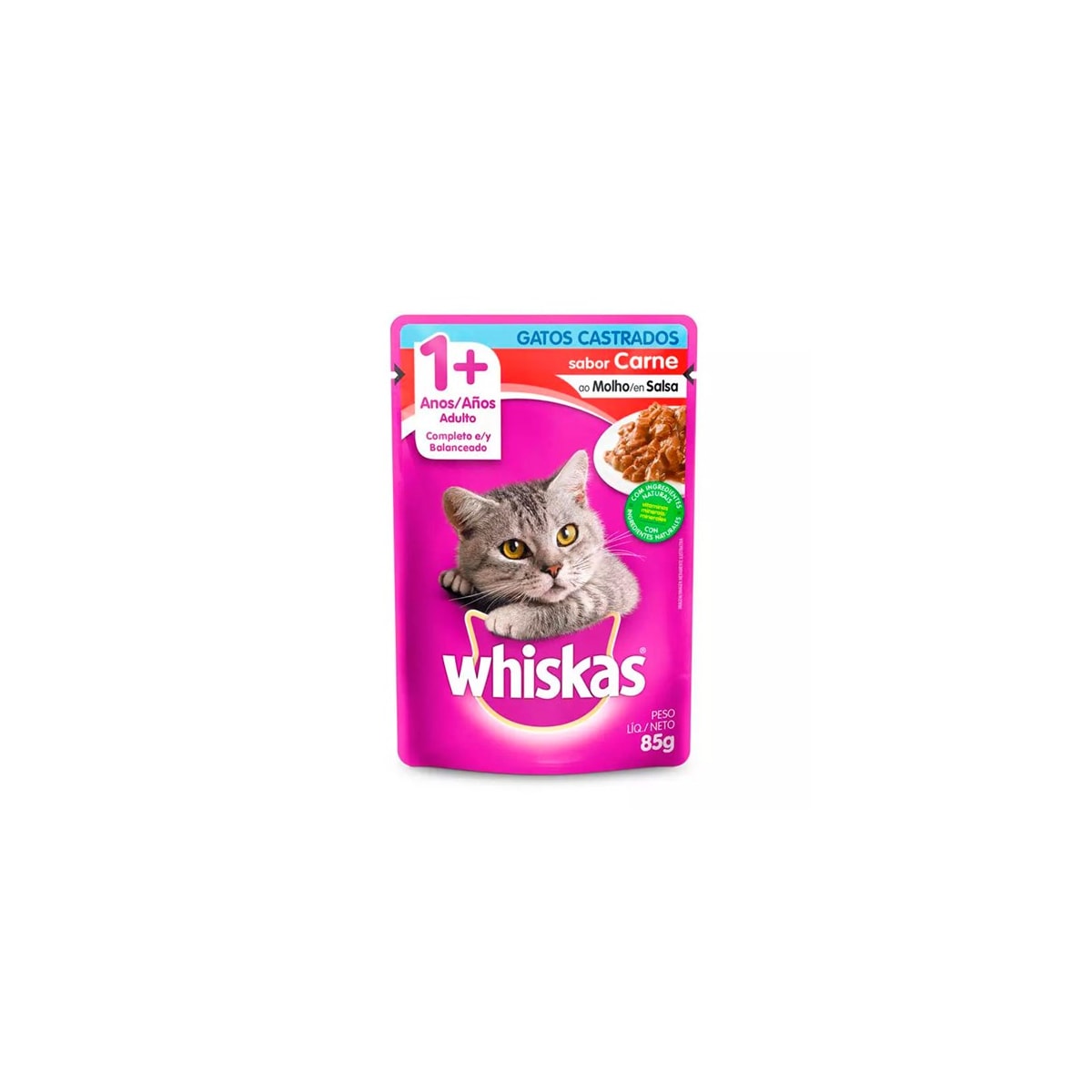 Ração Úmida Whiskas Sachê para Gatos Castrados Sabor Carne 85g