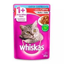 Ração Úmida Whiskas Sachê para Gatos Castrados Sabor Carne 85g