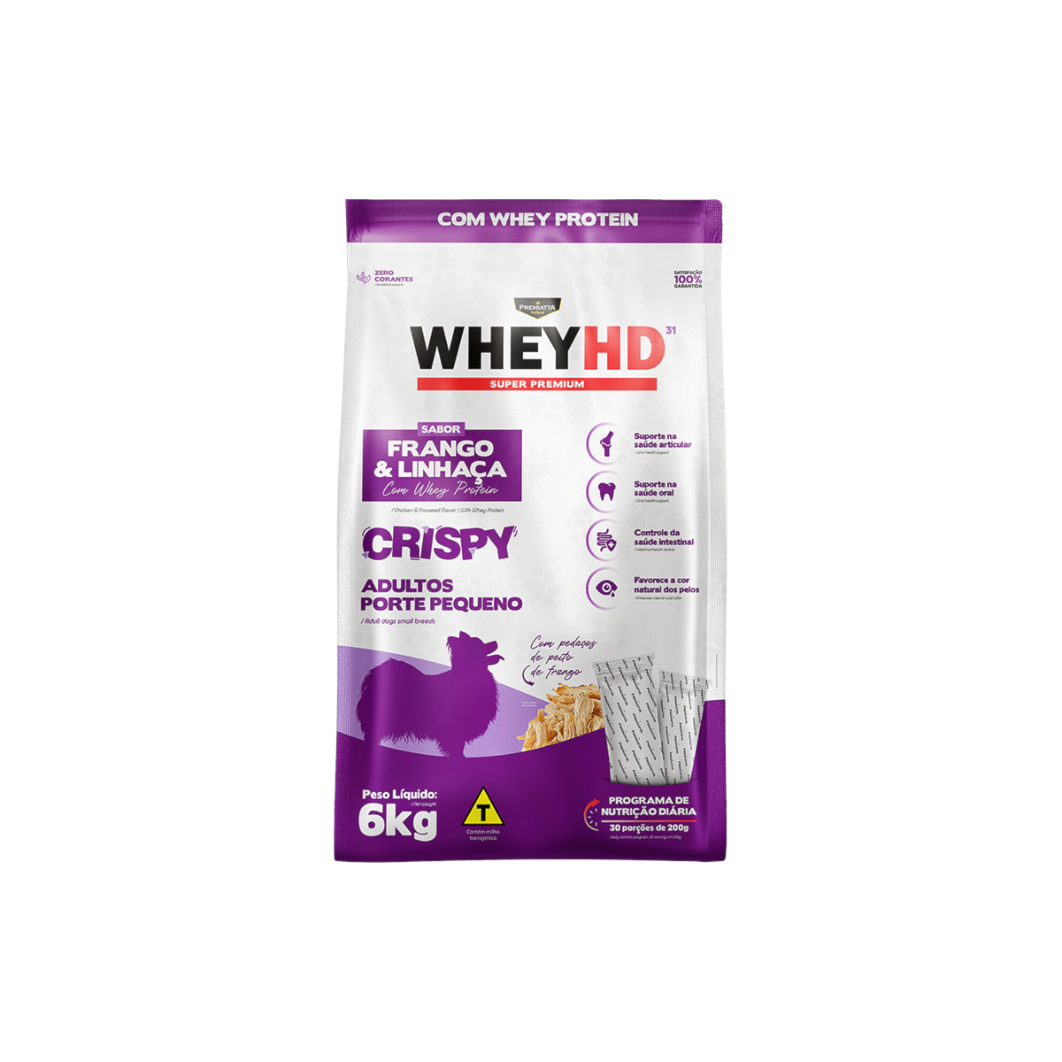 Ração WheyHD Cães Adultos Crispy Frango e Linhaça Porte Pequeno 6kg