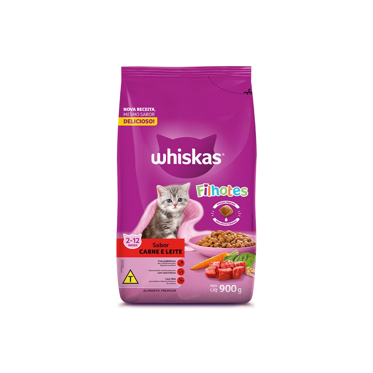 Ração Whiskas para Gatos Filhotes Sabor Carne e Leite