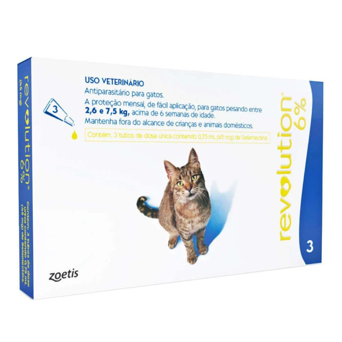 Revolution Zoetis 6% 0.75ml para Gatos 2,6Kg a 7,5Kg