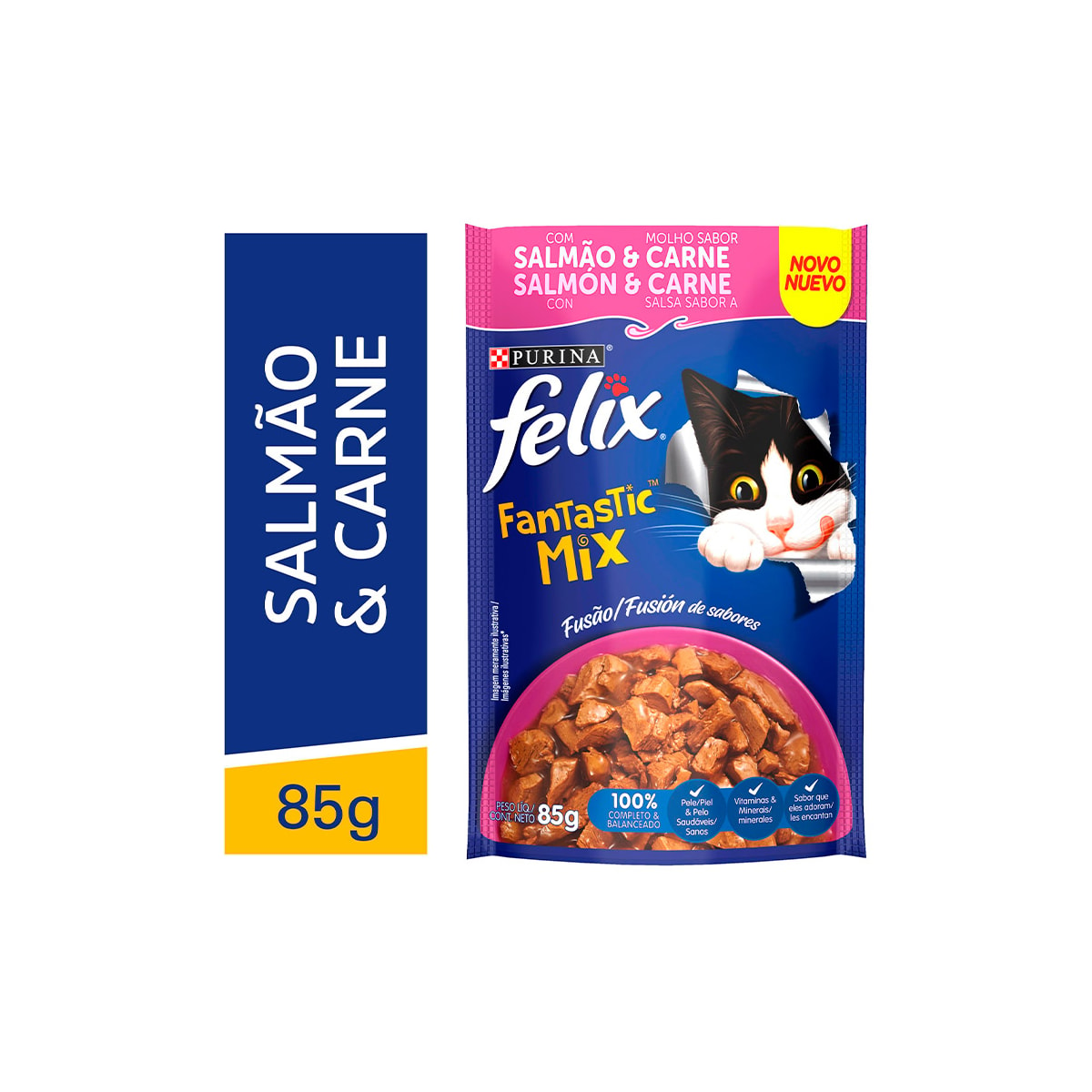 Sachê Felix Fantastic Mix Sabor Salmão e Carne 85g