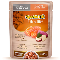 Sachê Special Cat Para Gatos Adultos Castrados 85gr sabor Salmão e Batata-doce