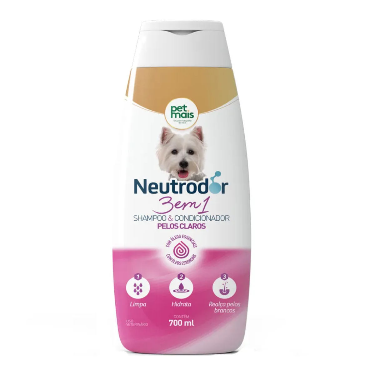 Shampoo e Condicionador 3 em 1 para Pelos Claros Neutrodor Petmais 700 ml