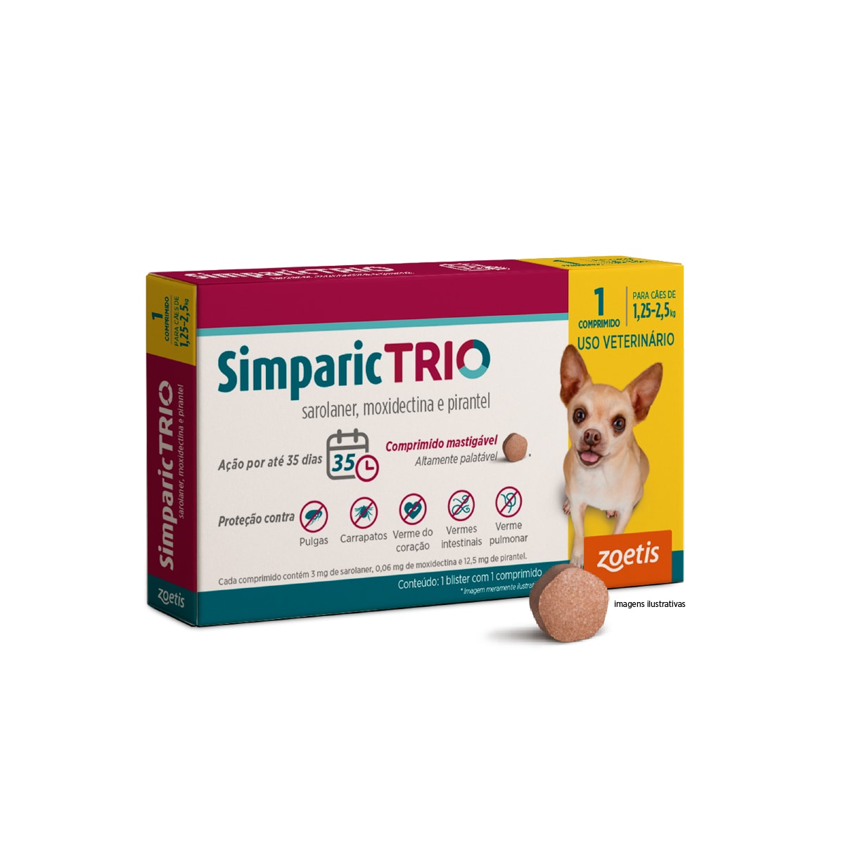 Simparic Trio 3mg (1,25 a  2,5kg) 1 Comprimidos