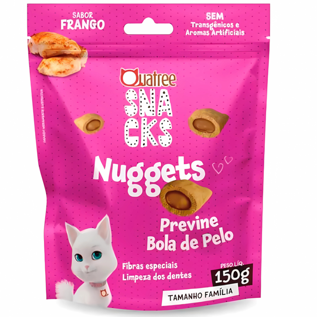 Snack Quatree Nuggets Previne Bola de Pelo para Gatos Sabor Frango