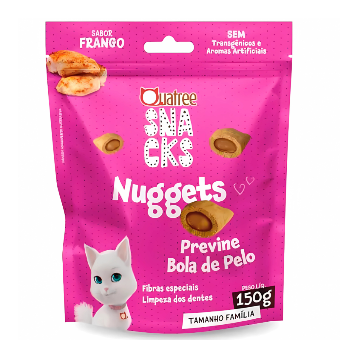 Snack Quatree Nuggets Previne Bola de Pelo para Gatos Sabor Frango 150g