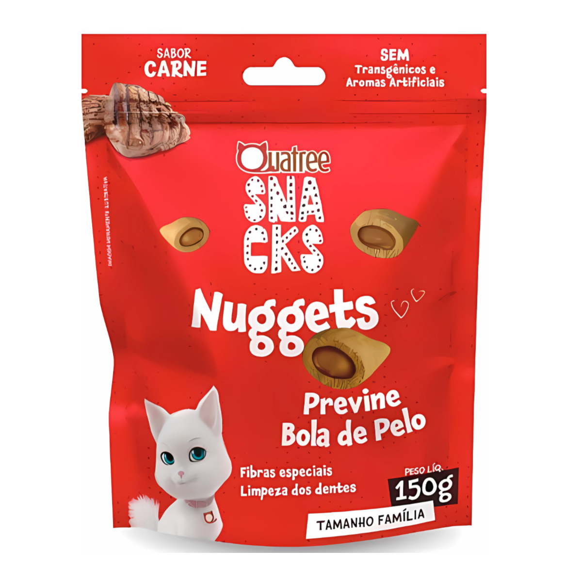 Snack Quatree para Gatos Adultos Sabor Carne Bola de Pelo