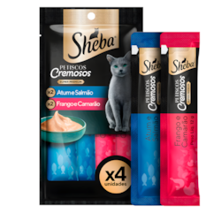 Snack Sheba Cremoso Atum e Salmão / Frango e Camarão 48g c/ 4 Sachê