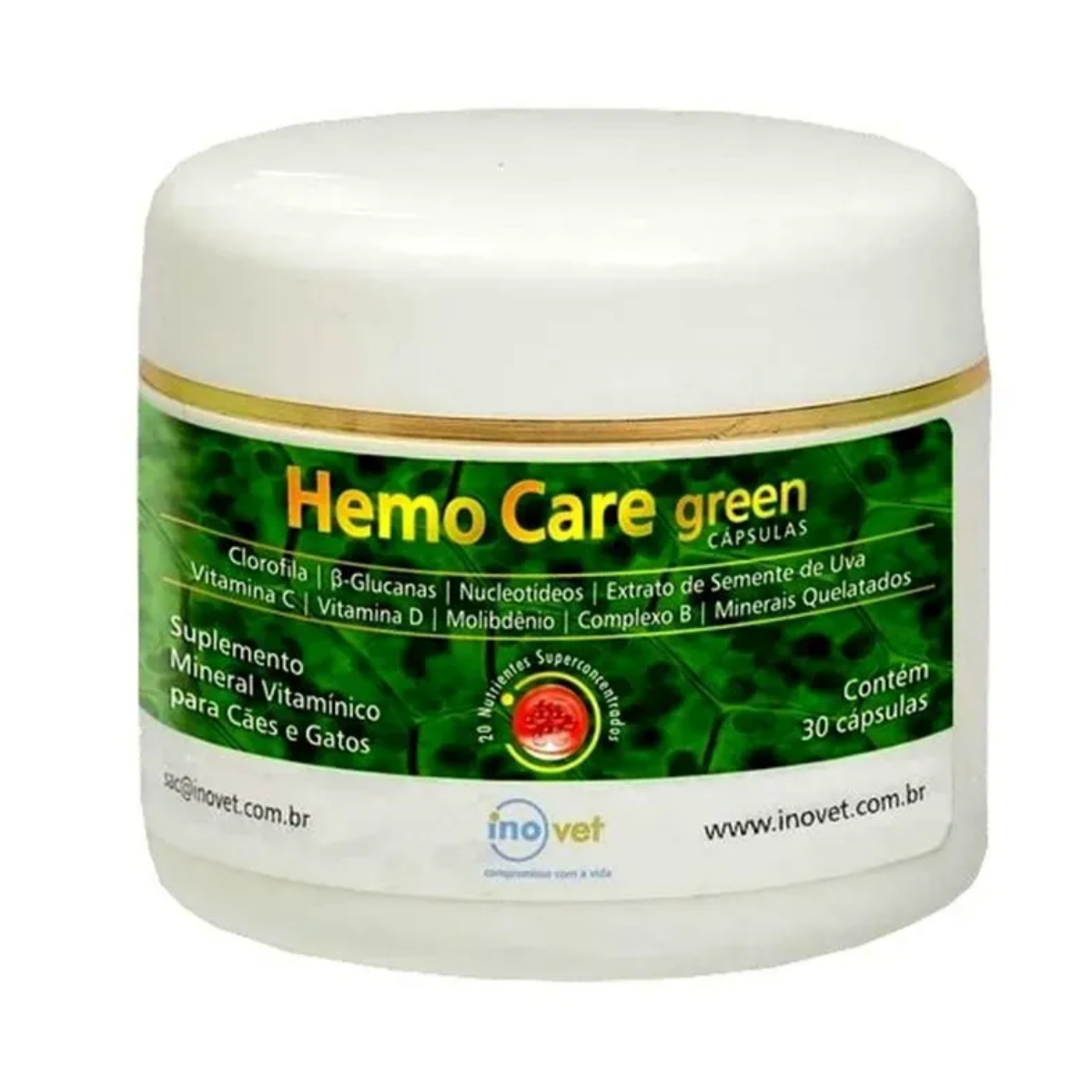 Suplemento Hemo Care Green Inovet para Cães e Gatos - 30 cápsulas