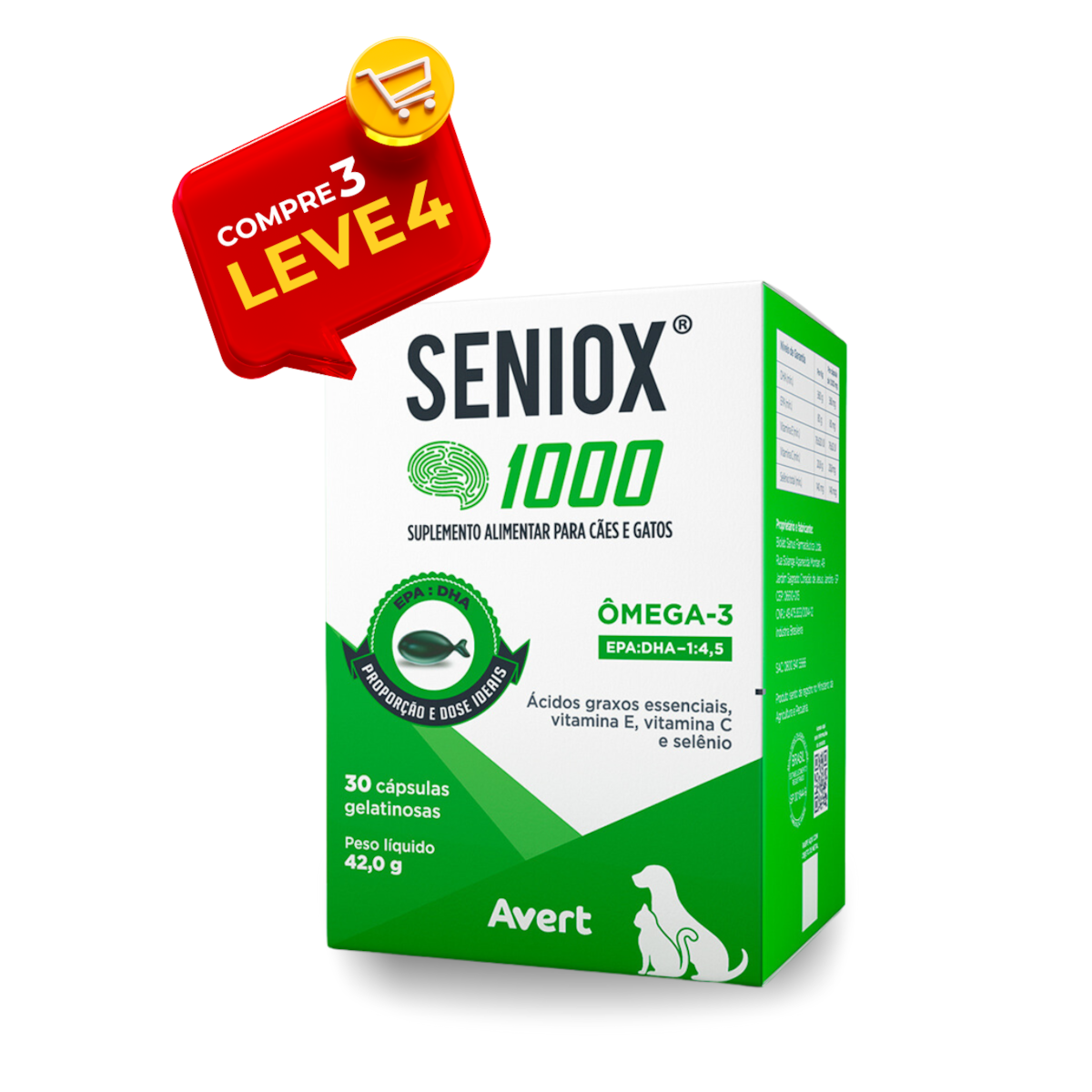 Suplemento Seniox 1000mg com 30 Cápsulas (PAGUE 3 E LEVE 4)