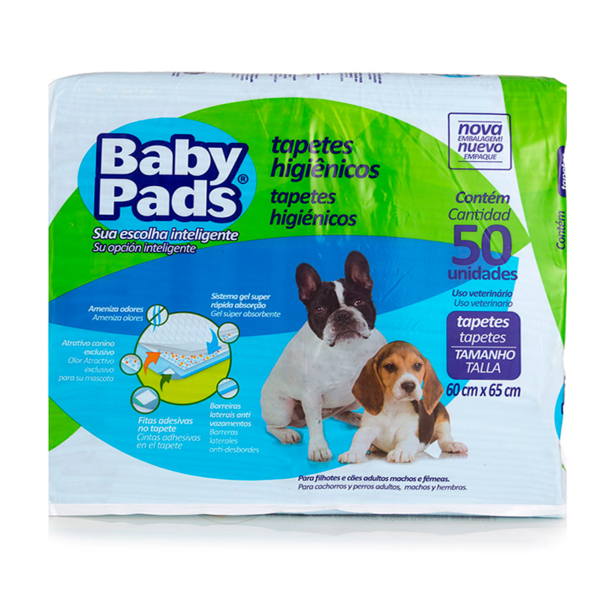 Tapete Higiênico Baby Pads 65×60 cm – 50 Unidades