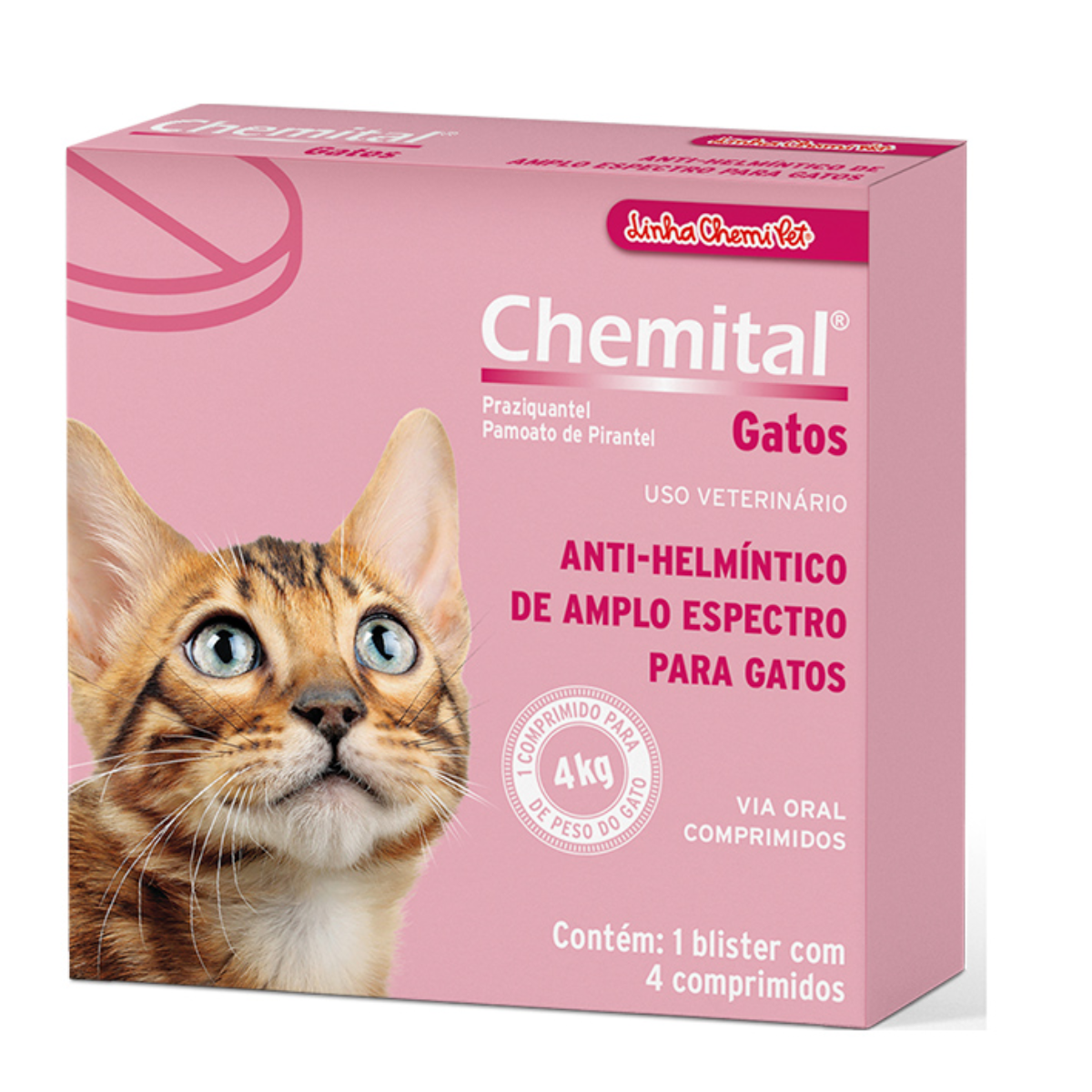 Vermífugo Chemital para Gatos até 4kg – 4 Comprimidos