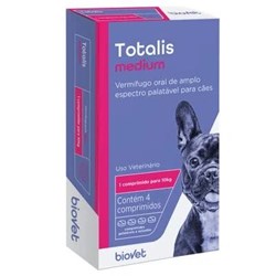 Vermífugo Totalis Medium Para Cães Com 4 Comprimidos
